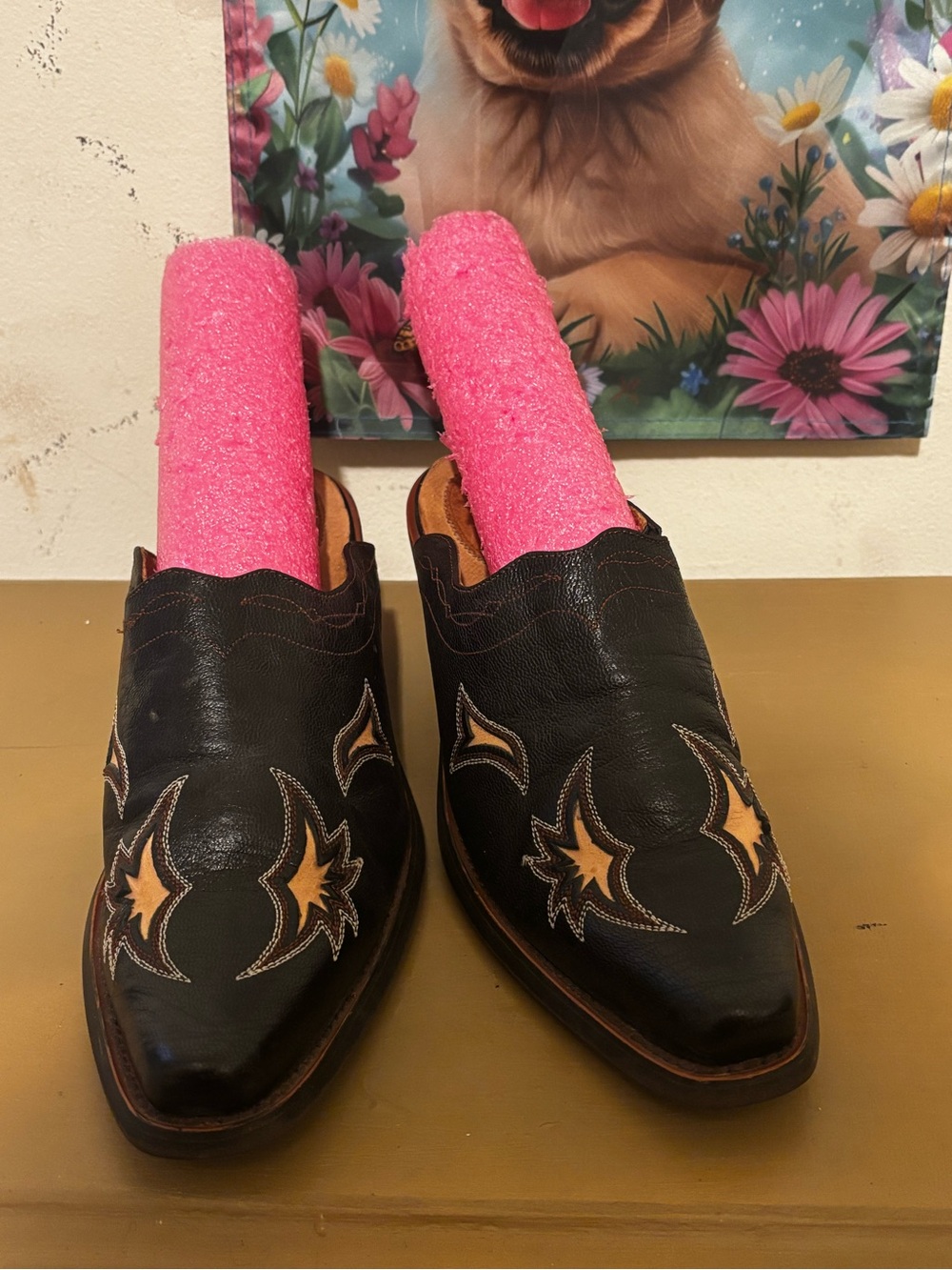 Ariat Black Western Ankle Booties with Tan Star Stitching